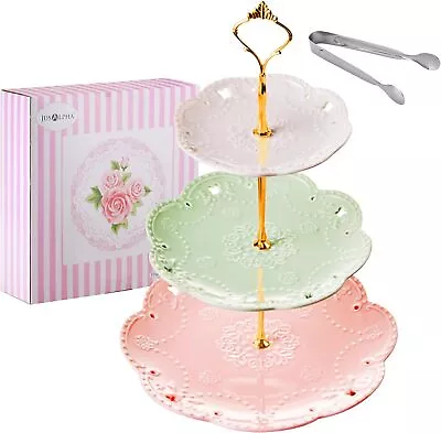 Jusalpha 3-Tier Porcelain Cake Stand-Dessert Stand-Cupcake Stand-Tea Party  • $36.62