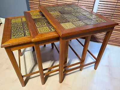 Danish Trioh Nest Of Tiled Tables In Teak And Rosewood Mid Century Modern Scandi • £145