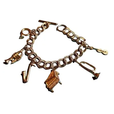 Musical Instruments 6 Charm Bracelet Goldtone 7.5  Toggle Clasp • $13.60