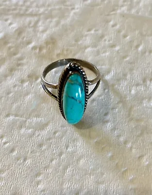 .925 Sterling Silver Ladies VTG Turquoise Ring Dainty Jewelry • $10