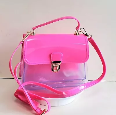 SANZA Clear Crossbody Transparent Jelly Bag For Women's Girls Party PINK OMBRE • £16.99