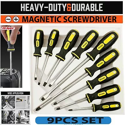 9PC Screwdriver Magnetic Set Heavy Duty Comfort Grip Philips Flat Slotted Tool. • £8.60