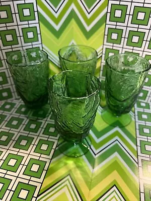 4 1950-60’s Green Morgantown Glass Juice Glasses No Damage • $25