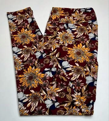 NEW LuLaRoe TC Leggings BURGUNDY RED BROWN ORANGE Daisy Autumn Fall RETRO Flower • $19.50