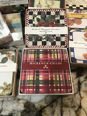 Mackenzie-Childs FESTIVE TARTAN CORK BACK COASTERS. NIP • $32