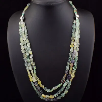 Amazing 290.00 Cts Natural Multicolor Fluorite Oval Beads Necklace NK 20E183 • $0.99
