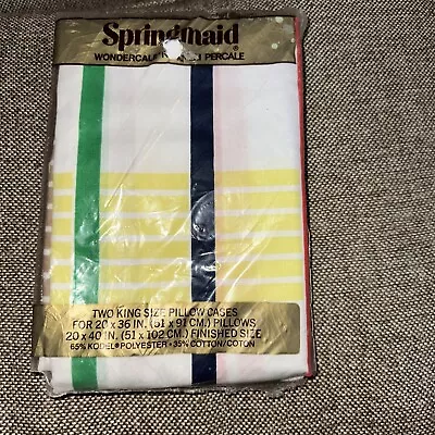 Vintage Springmaid Wondercale  Striped Pillowcase Set Of 2 NOS King Size • $20
