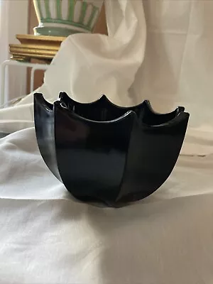 Black Glass Umbrella Candy Dish Indiana Glass Co Scalloped Edge • $19.99