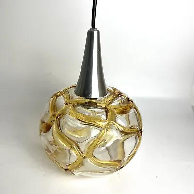 Vintage Mid Century Amber Murano Glass Ball Pendant Lamp Doria Leuchten? • £95