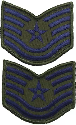 2 US Air Force Tech Sergeant Rank Patch Vtg E-6 E6 Green Chevron Pair USAF • $6.95