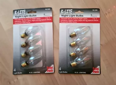 Lot Of 2 K-Lite Night Light Clear Light Bulb 5 Watts 110 Volts 8 Bulbs Total NEW • $12.71