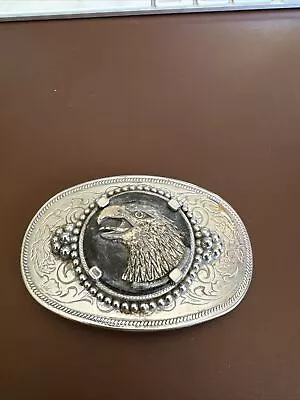 Vintage Silver Belt Buckle With Pewter Eagle • $25