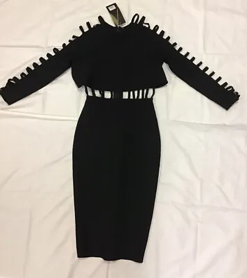 BLACK BODYCON Alesha Dixon DRESS 10 EVENING PARTY BNWT RRP £180 LADDER BANDAGE • $155.42