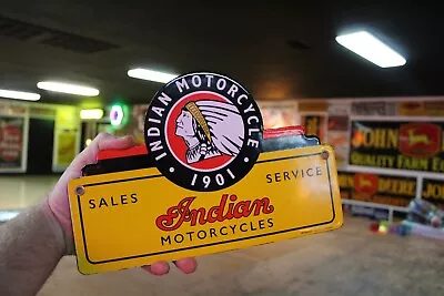Indian Motorcycle Dealer Sales Service Porcealin Metal Sign  Harley Gas Oil Ford • $145