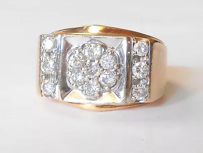 Vintage Kentucky Cluster 13 Diamond 14K Yellow Wide Heavy Men's Ring Size 11 • $1195