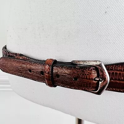 Mens Dark Brown Full Grain Leather Faux Alligator Crocodile Belt • $16