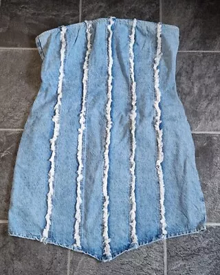 £9.99 • Buy ASOS DESIGN Bandeau Dress With Frayed Seam Detail In Blue Size Uk 12 RRP £34