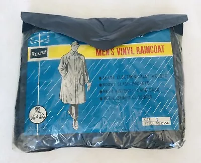 Vintage Rain-Pruf Men’s Small Black Waterproof Vinyl Raincoat Pockets NOS Taiwan • $49.24