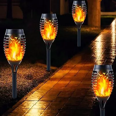 4x Solar Flickering Flame Effect Torch Lights Outdoor Garden Patio Torches Lamp • £9.79