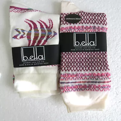 2PK B.ella Womans Cashmere Blend White Fuchsia Size 9-11 Crew Socks Soft USA B • $13.49