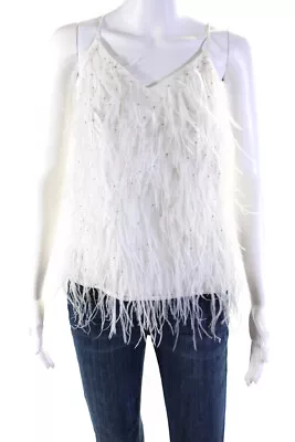 J Crew Womens Silk Crepe Beaded Feathered V-Neck Tank Top Blouse White Size 00 • $42.69