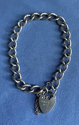 Vtg English Sterling Silver Bracelet Heart Lock Lion Passant On Each Link 14.2g • $79.99