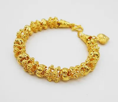$35.48 • Buy Pikun Flower 22K 24K Thai Baht Yellow Gold  Bracelet Bangle Jewelry Women 7 Inch