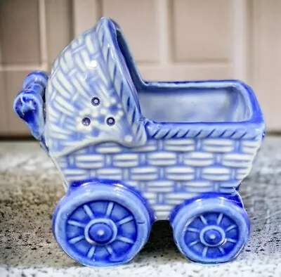 Ceramic Planter Blue Baby Carriage Buggy Succulents Japan 3  X 3  TINY Vintage • $14.99