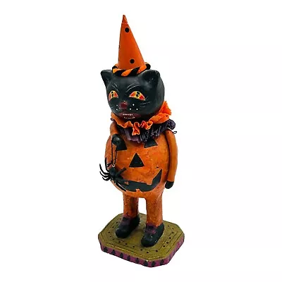 Vintage Paper Mache Halloween Cat Bobble Head Figurine Pumpkin Spider RARE • $174.95