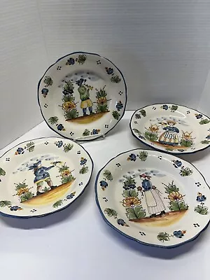 Peint A La Main J Willfred Salad Pasta Plates 9” Pottery Portugal Charles Sadek • $99.99