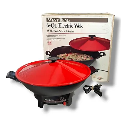 Vintage West Bend Electric Wok  6-Quart RED Made In USA 1991 Works 🚨🚨🚨 • $32