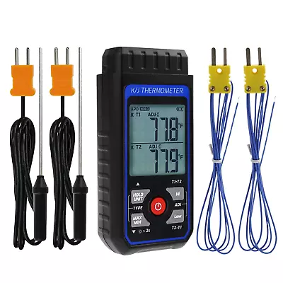 K/J Type Thermocouple Dual Channel Thermometer T1-T2 Channel Temperature Measur • $44.04