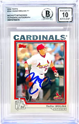 2004 Topps Yadier Molina Signed Cardinals #324 MLB Baseball BAS Beckett Auto 10 • $487.78