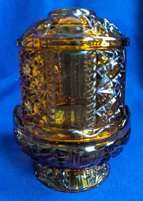 Vintage Indiana Glass Amber Fairy Lamp Stars And Bars Candle Tea Votive Light • $6.50