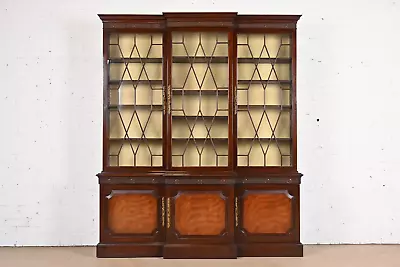 Baker Furniture Georgian Carved Mahogany Breakfront Bookcase Cabinet • $3995