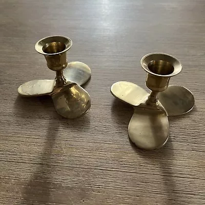 Brass Nautical Propeller Candlesticks Set Of 2 Vintage Penco Industries • $23.61