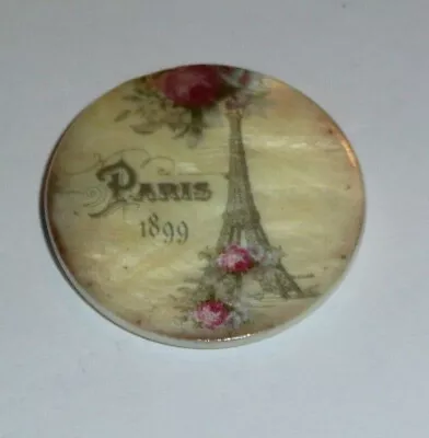 Eiffel Tower  Paris 1899 France Mother Of Pearl Shank Button 1+3/8  Flowers  • $12.99