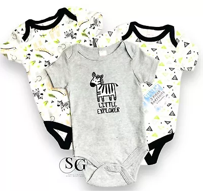 Baby Boy Bodysuits 0-9 Months 3 Pack Zebra Design Baby Vests 100% Cotton • £12.99