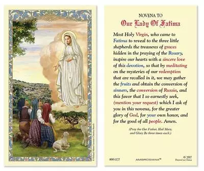 Our Lady Of Fatima Laminated Holy Card Pack Of 25 Size 2.625 In W X 4.375 In H • $51.88