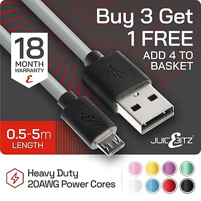 JuicEBitz® USB To Micro-USB Fast Charger Cable For Android Phone E.g. Samsung LG • £4.19