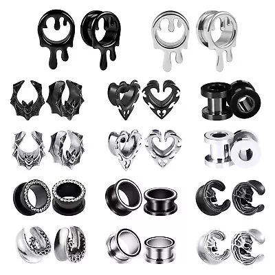 2pcs Stainless Steel Ear Tunnels Plugs Saddle Ear Gauge Spreader Hollow Expander • $11.99