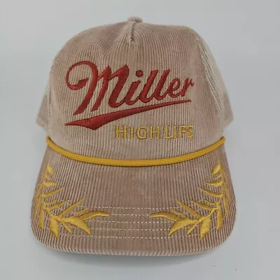 Miller High Life Beer Rope Trucker Snapback Hat Cap Retro 80’s Tan Corduroy New • $39.95