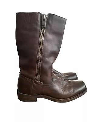 Frye Womens Heath Outside Zip Square Toe Boots Engineer Moto Brown Size 8 • $74.99