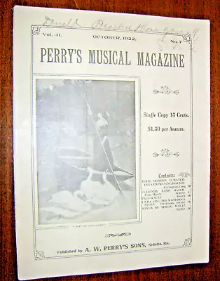 Vintage Sheet Music -1922-Perry's Musical Magazine-October -5 Piano Solos-Lake • $9.99