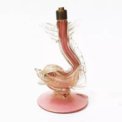 MURANO Glass Leaping DOLPHIN Table Lamp - Gold Foil And Cranberry Glass • £75