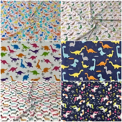 Polycotton Patterned Craft Dress Fabric Dachshund Dinosaur Unicorn Designs  • £4.19