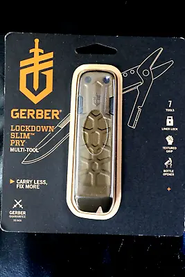 GERBER Lockdown Slim Pry Multi-Tool Stainless Steel Burnt Bronze Knife 7Tool NEW • $29.99