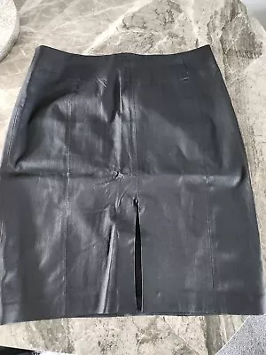 Black Real Leather Skirt 12 • £15