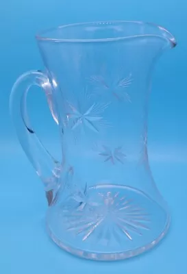 Antique American Brilliant Bethlehem Star Cut Glass Crystal Pitcher 8.5” Etched • $95