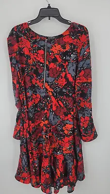 Rebel Wilson X Angels Dress Womens Plus 2X Red Gray Geo Print Ruffles Flowy Boho • $16.24